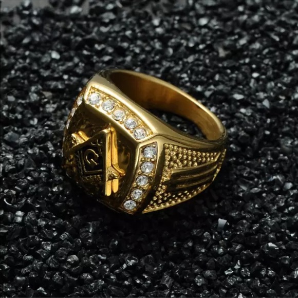 Gold freemason ring masonic signet steel plated - Picture 5 of 8